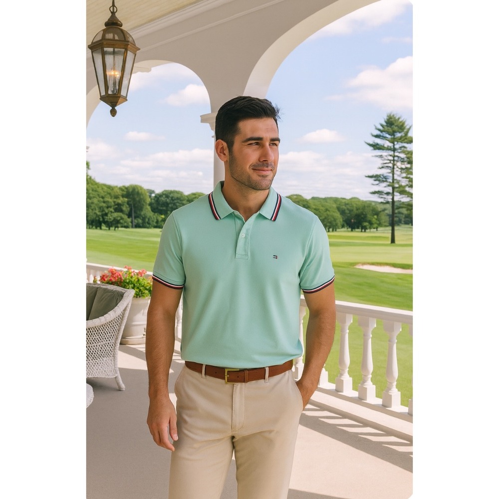 Tommy Hilfiger Polo shirt Men, Performance Pique, Med., Tommy Logo, Short Sleeve